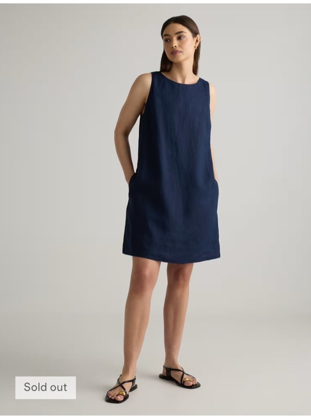 Quince 100% European Linen Tank Mini Dress in Deep Navy